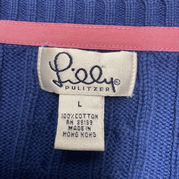 Lilly Pulitzer Sweater Womens Large Blue Cable‎ Knit Cotton Crewneck Logo - Picture 3 of 7